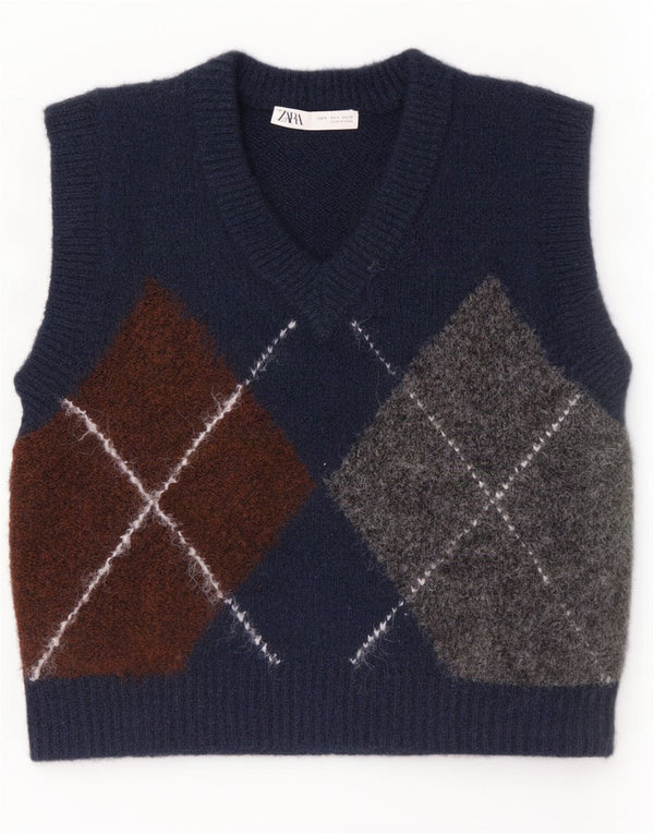 Damski podkoszulek Zara Crop Vest UK 10 Small Granatowy Argyle/Diament
