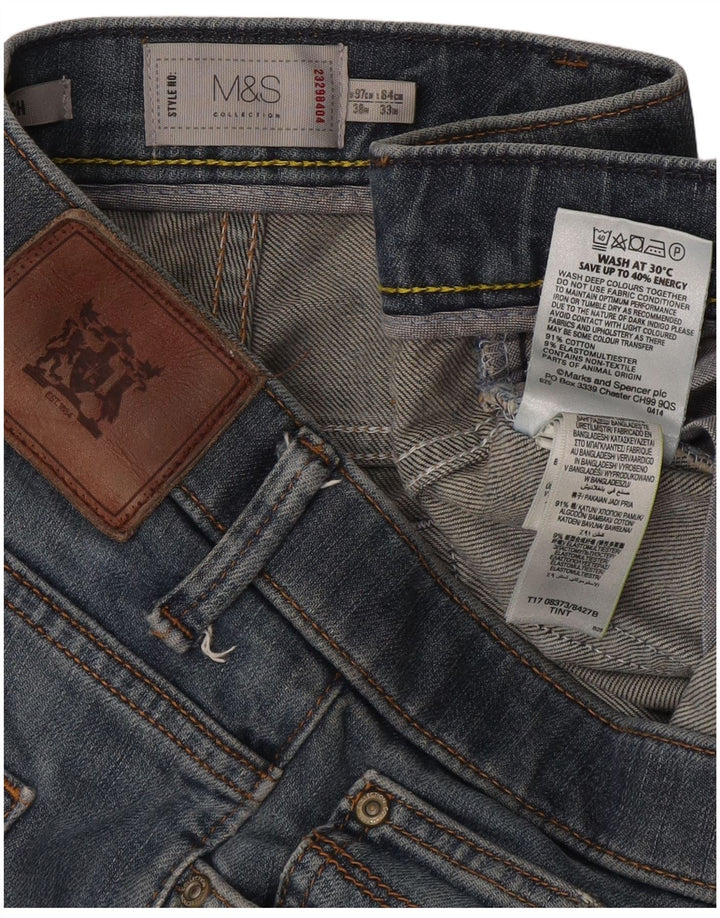 Marks & Spencer Męskie proste dżinsy o regularnym kroju W38 L33 Niebieska bawełna
