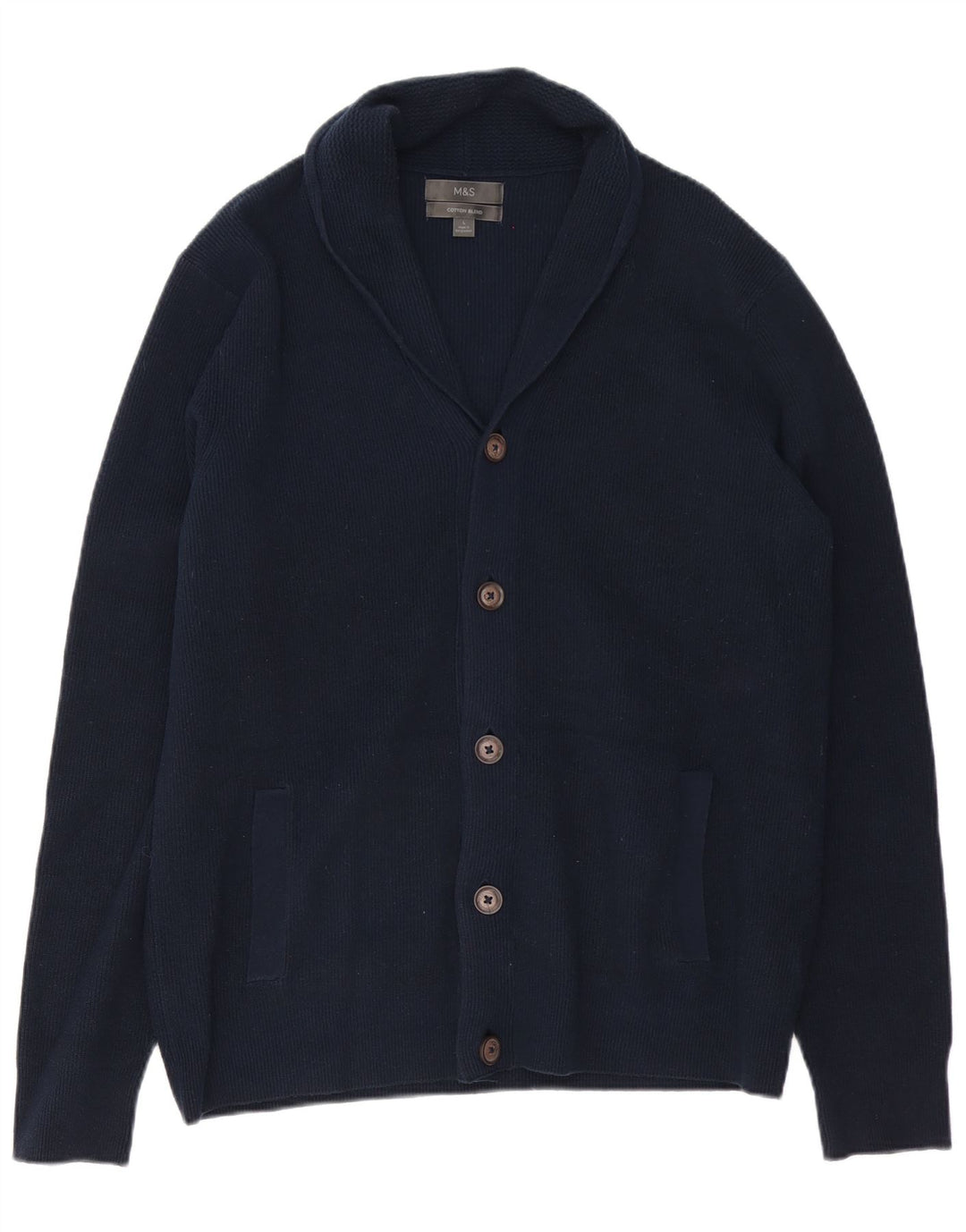 MARKS & SPENCER Męski sweter rozpinany, duży, granatowy, bawełniany