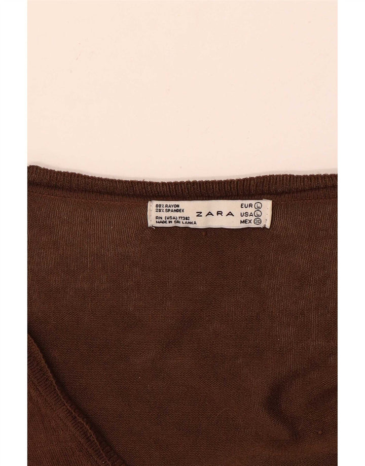 Sweter damski Zara Cardigan UK 16, duży brązowy sztuczny jedwab