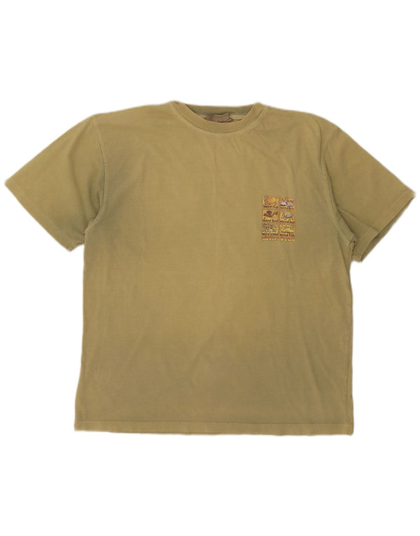 Męski T-shirt z grafiką Weird Fish, duży, bawełniany khaki