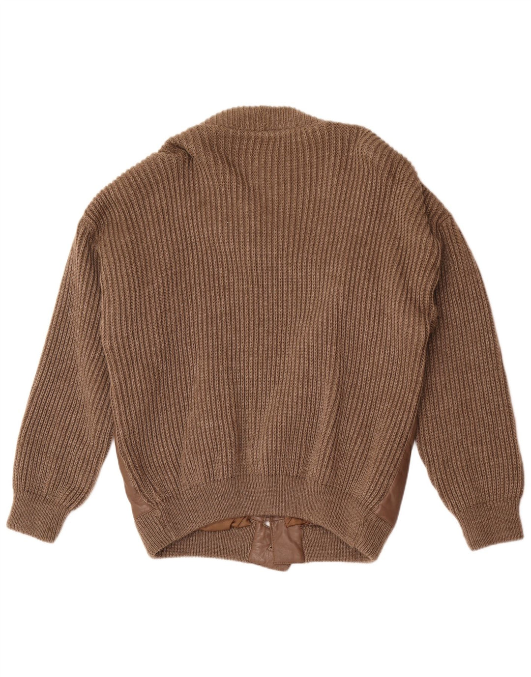 Vintage męski skórzany sweter kardigan, duża brązowa wełna