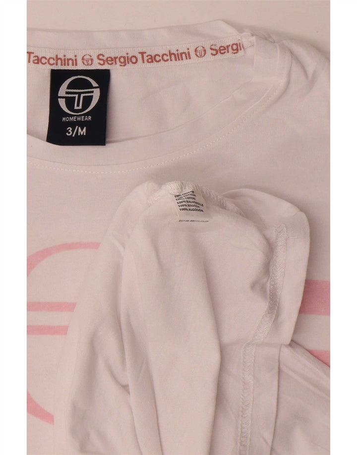 Damski top graficzny Sergio Tacchini z długim rękawem, UK 14, w średnie białe paski