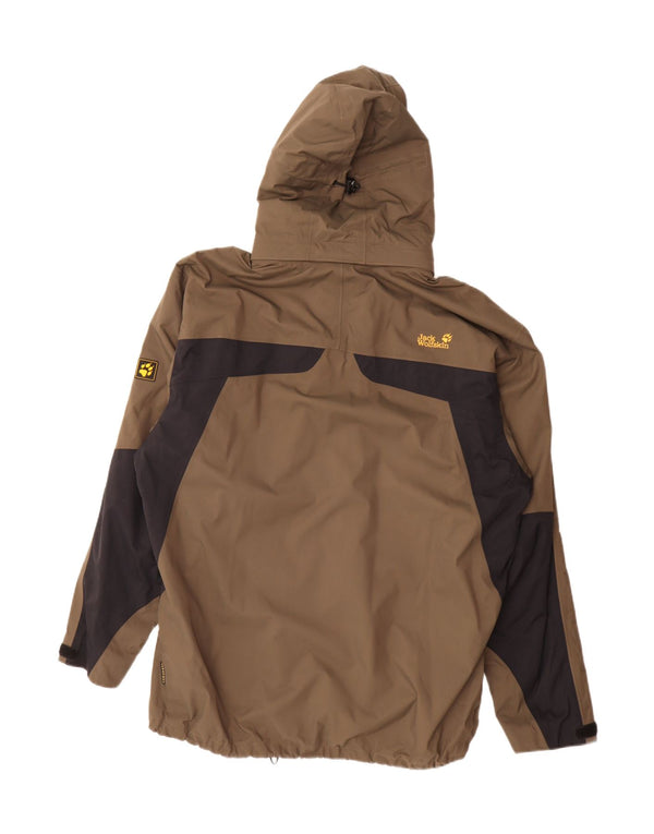 Męska kurtka przeciwdeszczowa Jack Wolfskin z kapturem UK 48 2XL Brązowy poliamid z blokami kolorów