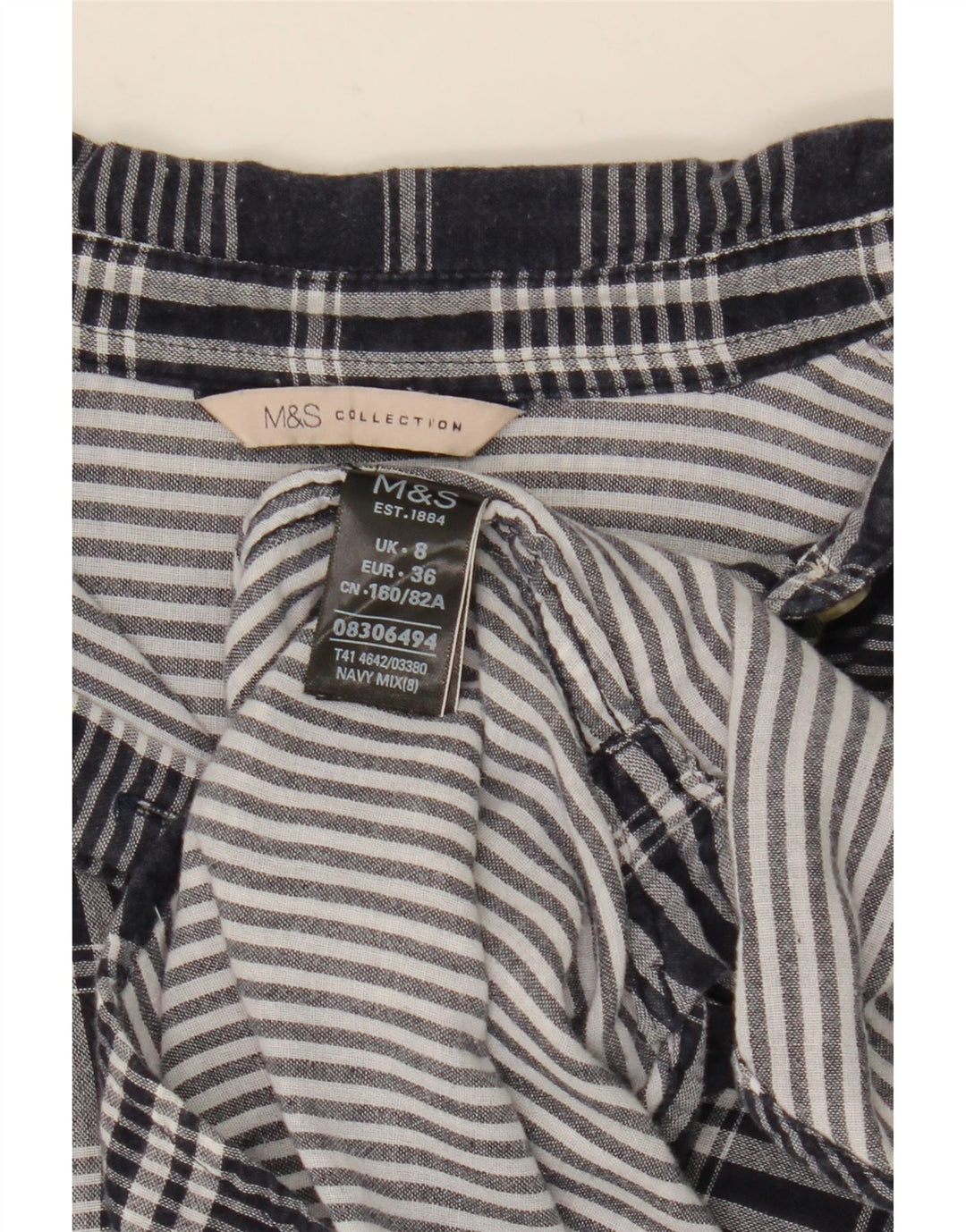 Marks & Spencer Damska koszula oversize UK 8, mała, bawełniana w granatową kratkę