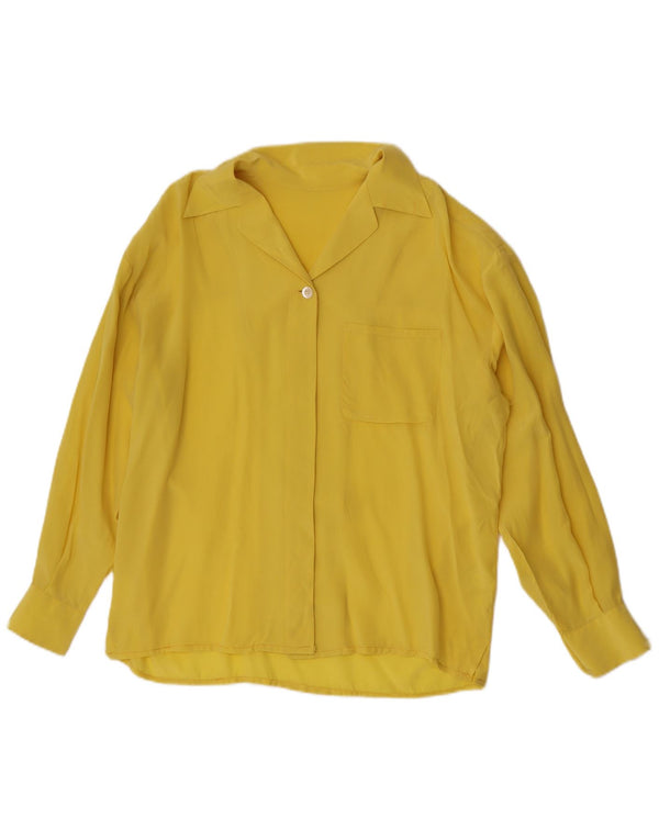 Damska bluzka koszulowa w stylu vintage UK 16, duża, żółta, jedwabna