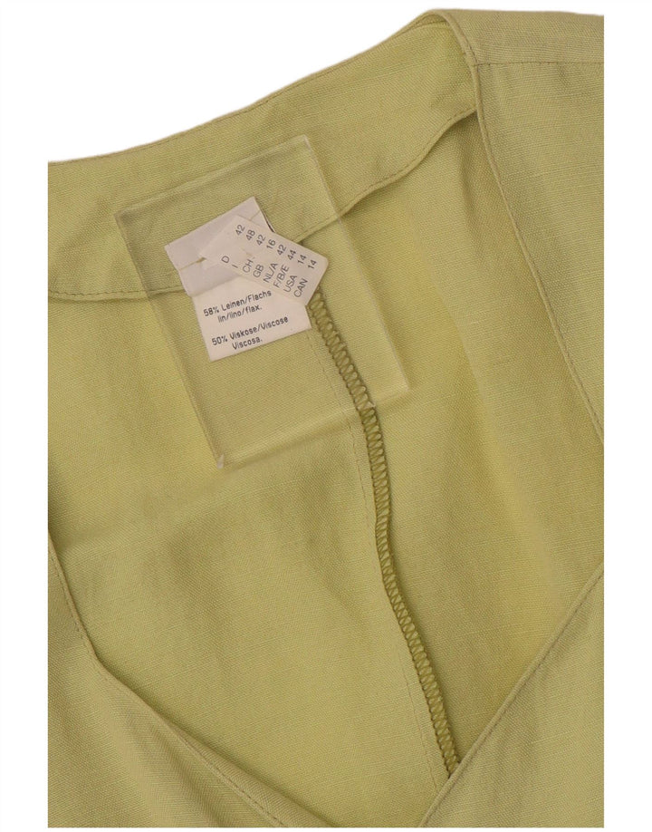 Damska bluzka koszulowa z krótkim rękawem VINTAGE UK 16, duża, zielona lniana