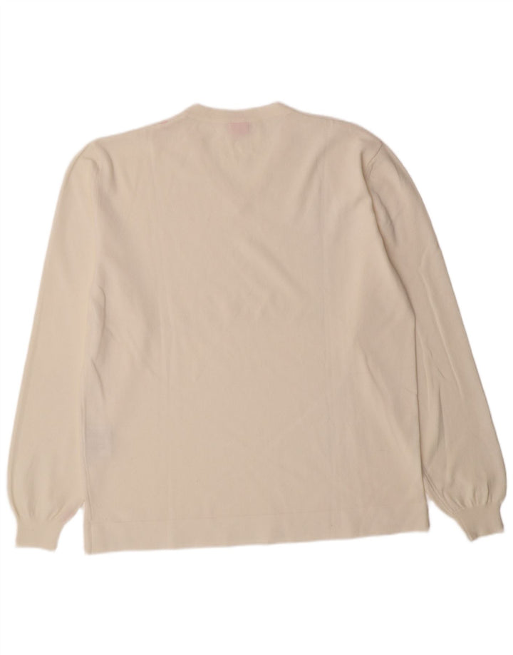 HUGO BOSS Mens V-Neck Jumper Sweater Large White Polyamide