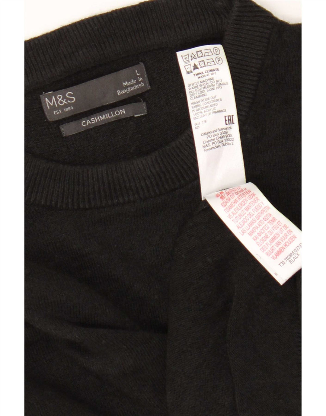 Marks & Spencer Męski sweter z okrągłym dekoltem, duży, czarny akryl