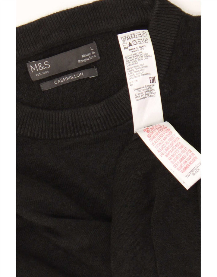 Marks & Spencer Męski sweter z okrągłym dekoltem, duży, czarny akryl