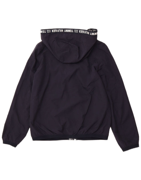 Damska kurtka przeciwdeszczowa z kapturem i grafiką TOMMY HILFIGER UK 6 XS granatowa