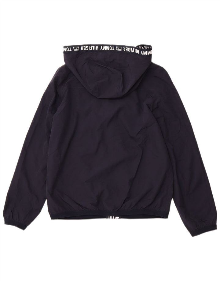 Damska kurtka przeciwdeszczowa z kapturem i grafiką TOMMY HILFIGER UK 6 XS granatowa