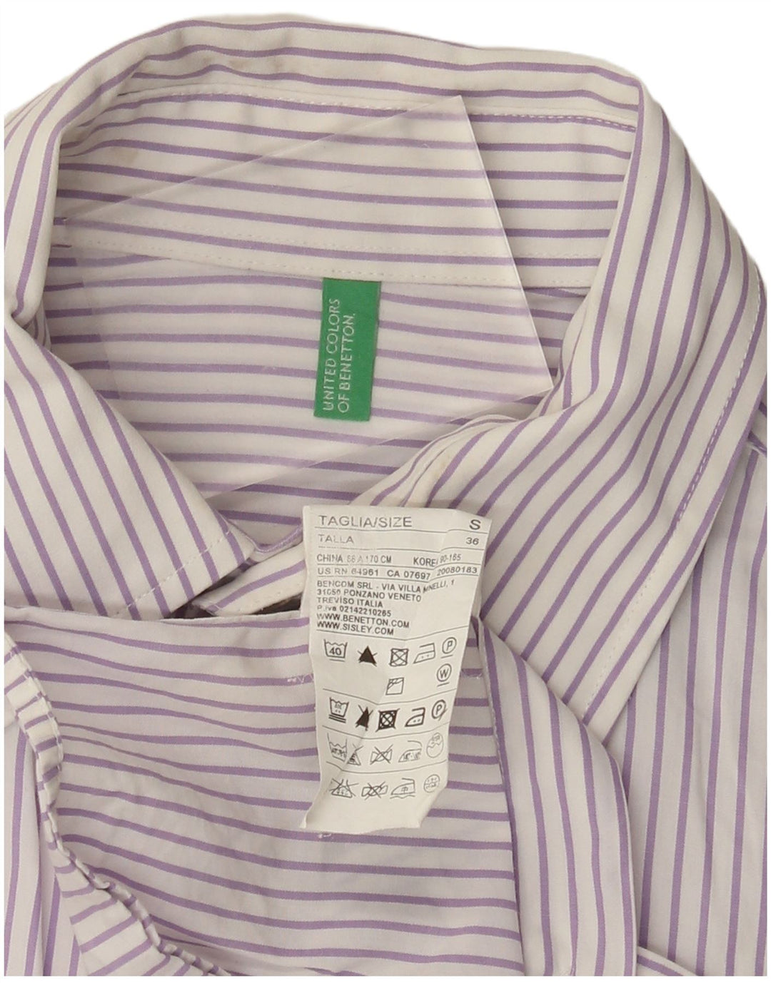 Koszula męska Benetton, mała, fioletowa, bawełniana w prążki