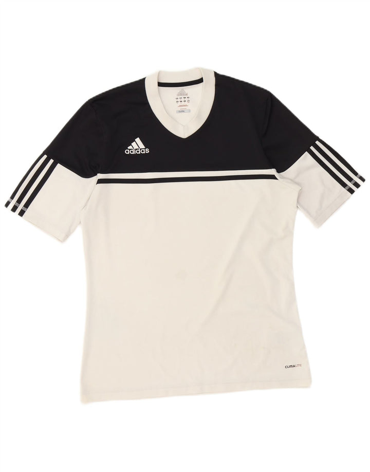 Męska koszulka Adidas Climalite Top, średni biały poliester z blokami kolorów