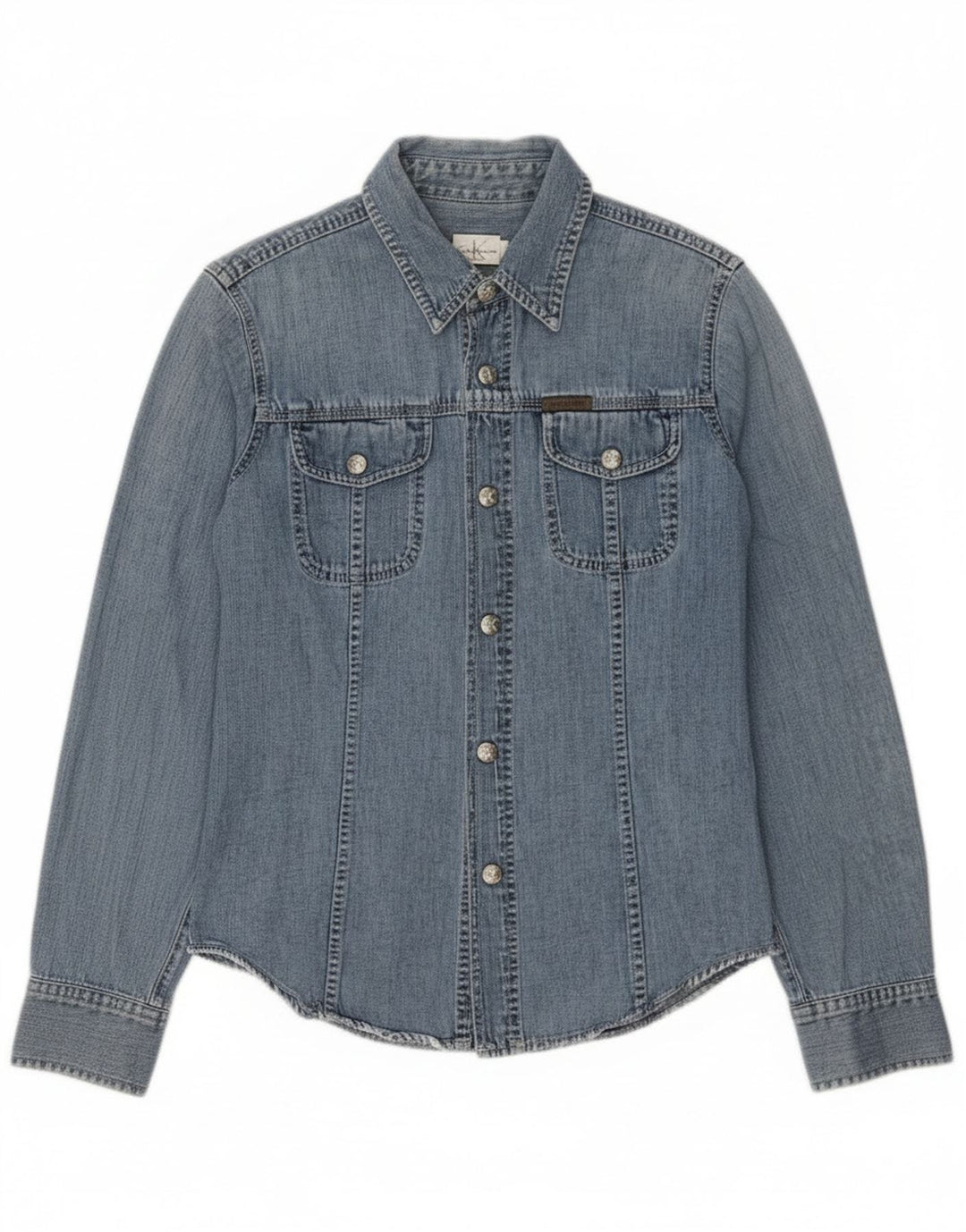 Damska koszula dżinsowa Calvin Klein Jeans, średnia niebieska, bawełniana