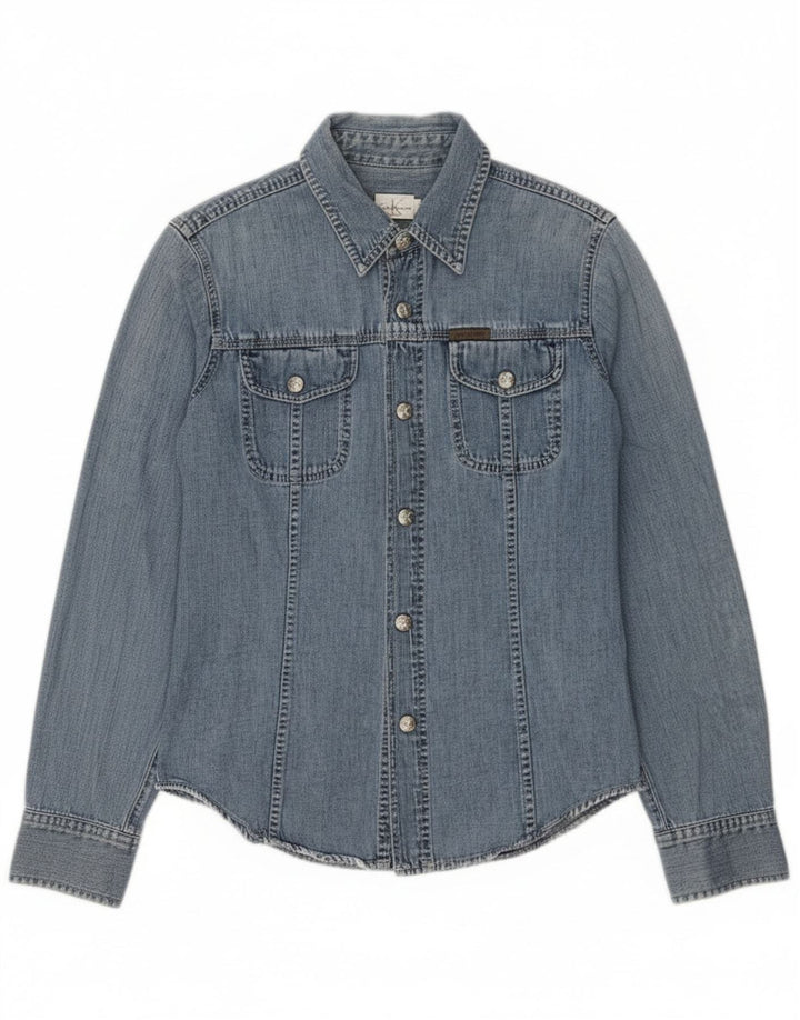 Damska koszula dżinsowa Calvin Klein Jeans, średnia niebieska, bawełniana