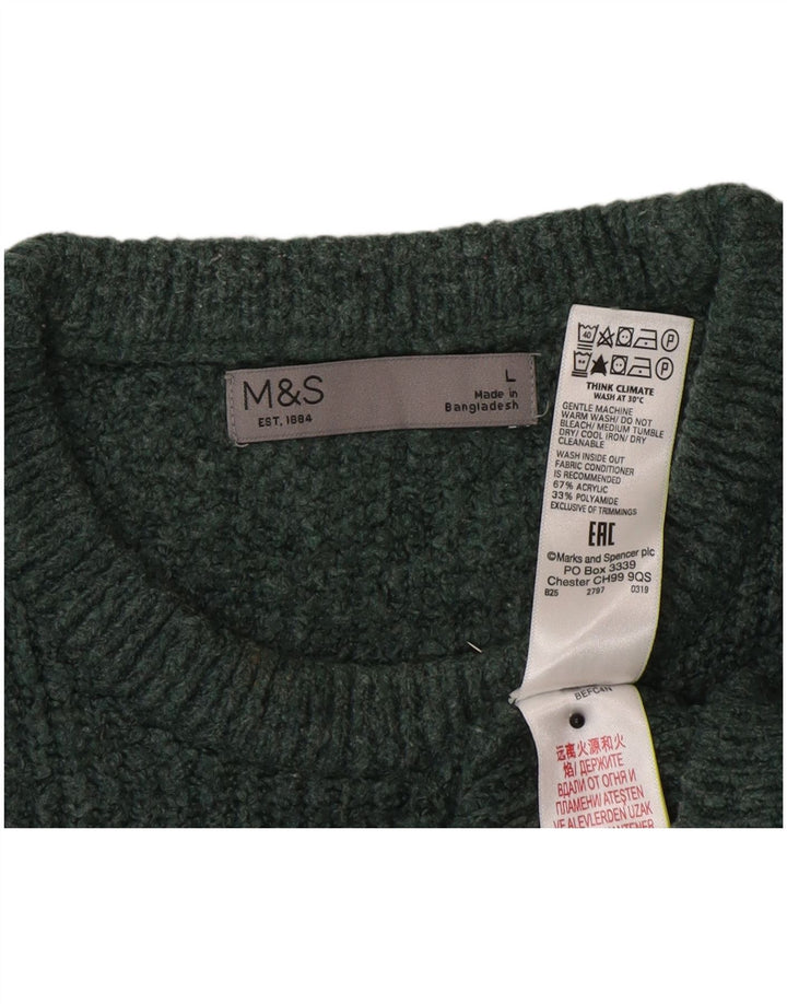 Marks & Spencer Męski sweter z okrągłym dekoltem, duży, zielony, akrylowy