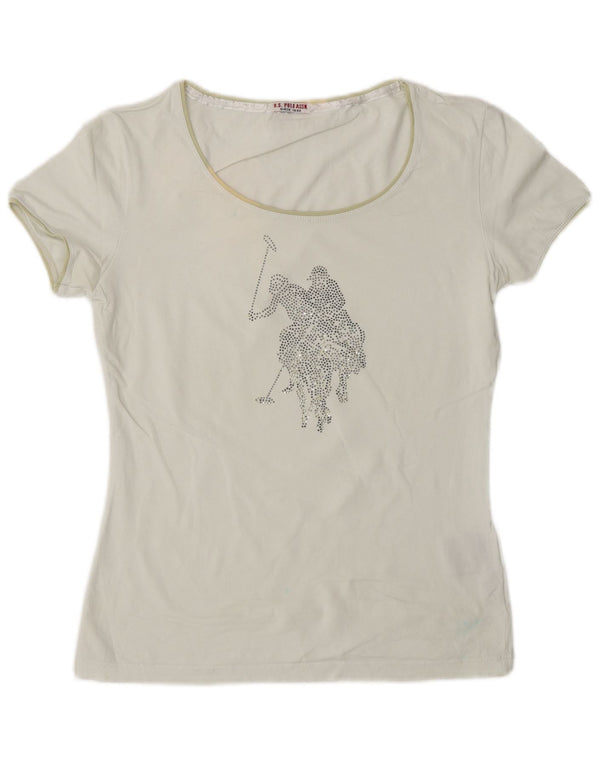 US Polo Assn. Damska koszulka z grafiką Top UK 10 Small White Cotton