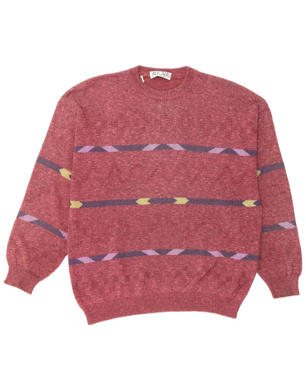 Męski sweter z okrągłym dekoltem ALLORA IT 56 2XL Burgundowa, geometryczna bawełna