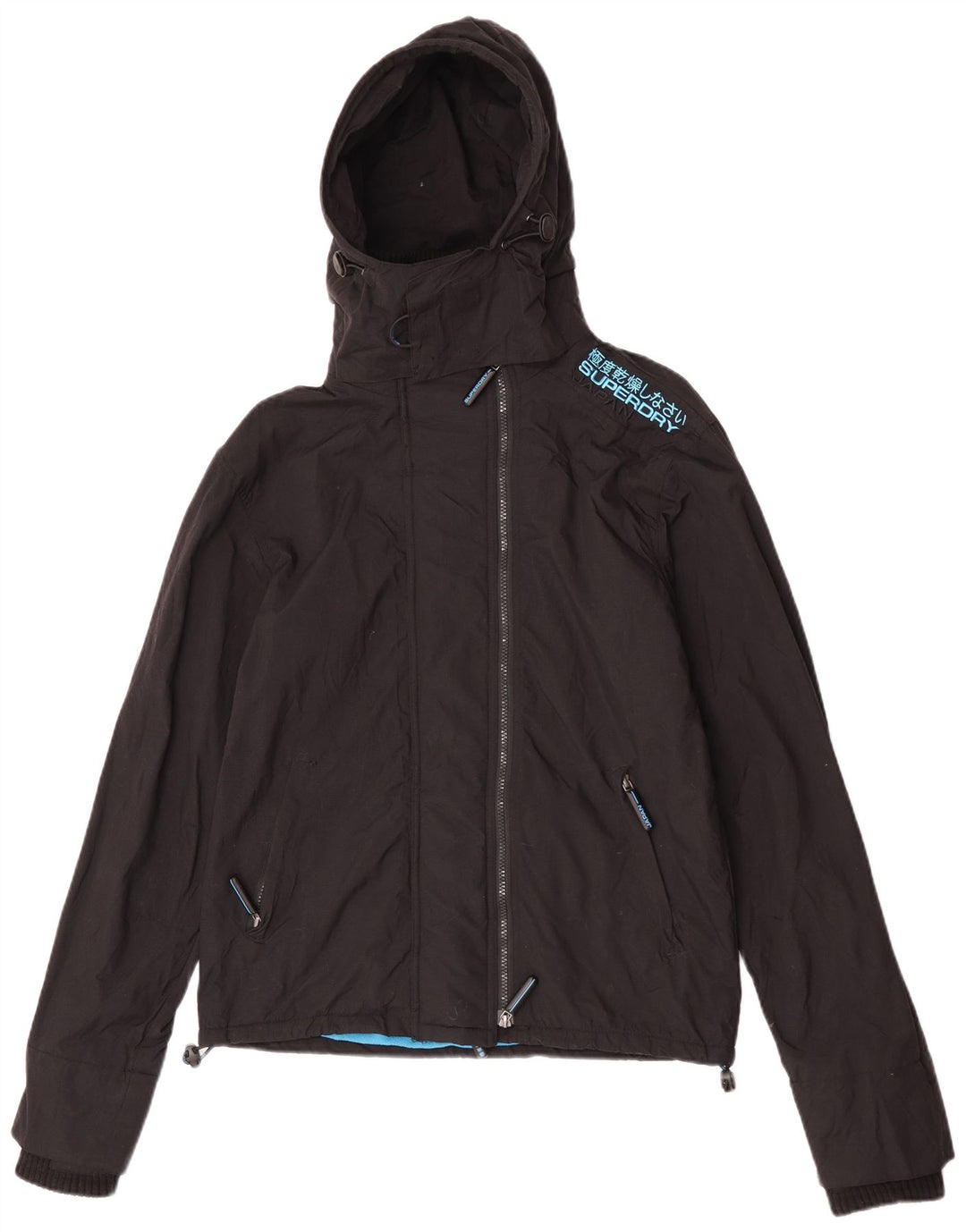 Damska kurtka wiatrówka z kapturem Superdry UK 14, średni czarny nylon