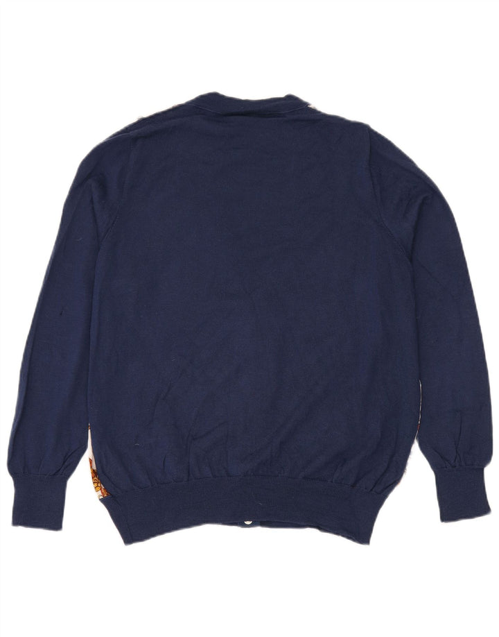 Vintage damski sweter rozpinany w abstrakcyjny wzór UK 16, duży granatowy