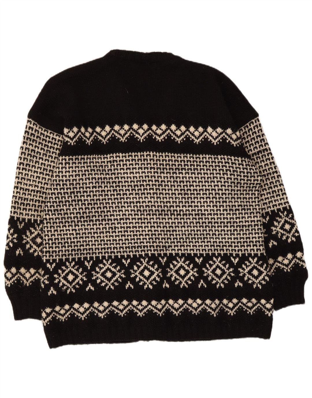 Vintage męski sweter rozpinany XL, czarny Fair Isle