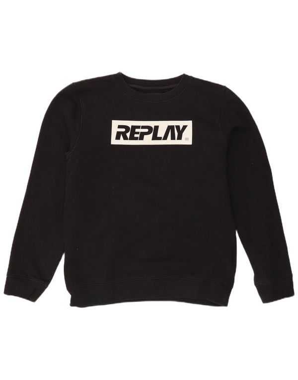 Męski sweter z grafiką Replay, średni czarny
