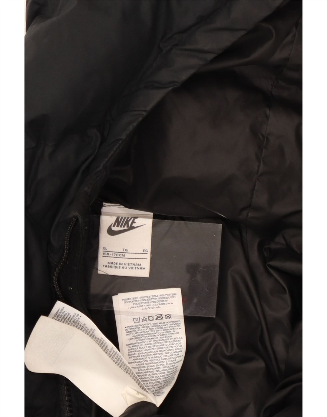 Wyściełana kurtka chłopięca z kapturem NIKE 13-14 lat XL, czarna, poliestrowa