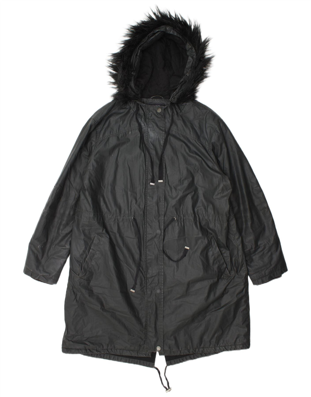 Marks & Spencer Damska kurtka parka z kapturem, woskowana, UK 14, duża, szara