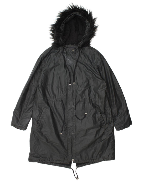 Marks & Spencer Damska kurtka parka z kapturem, woskowana, UK 14, duża, szara