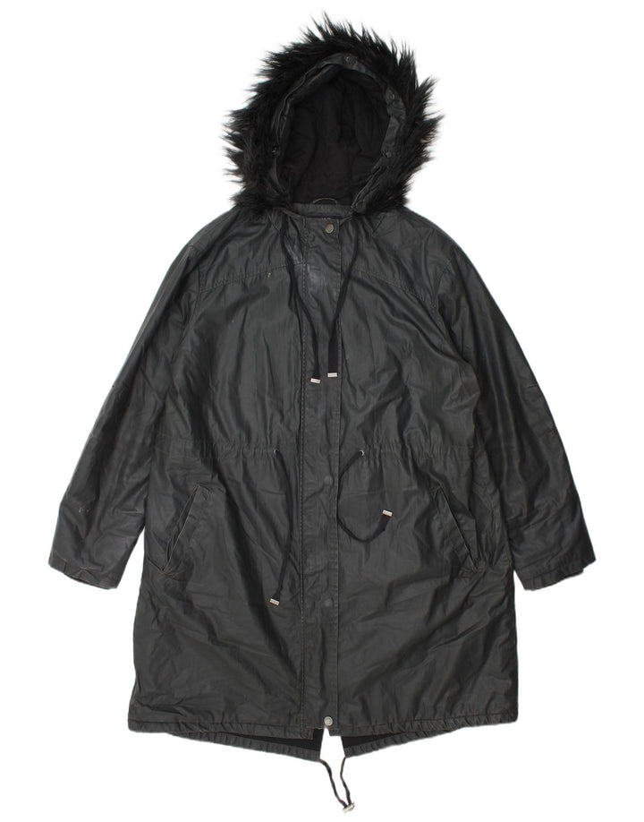 Marks & Spencer Damska kurtka parka z kapturem, woskowana, UK 14, duża, szara