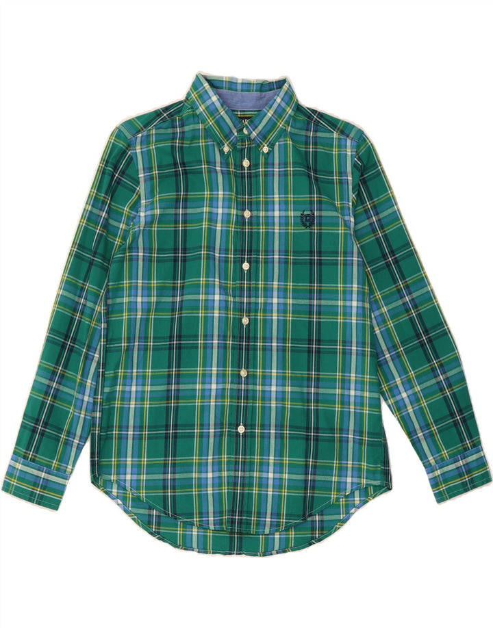 CHAPS Boys Easy Care Shirt 14-15 Years Large Green Check Cotton Vintage Chaps and Second-Hand Chaps from Messina Hembry 