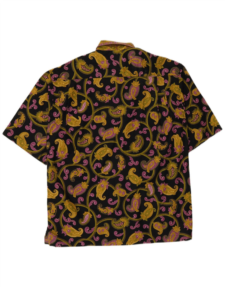 Koszula męska z krótkim rękawem w stylu vintage, średnia czarna bawełna Paisley
