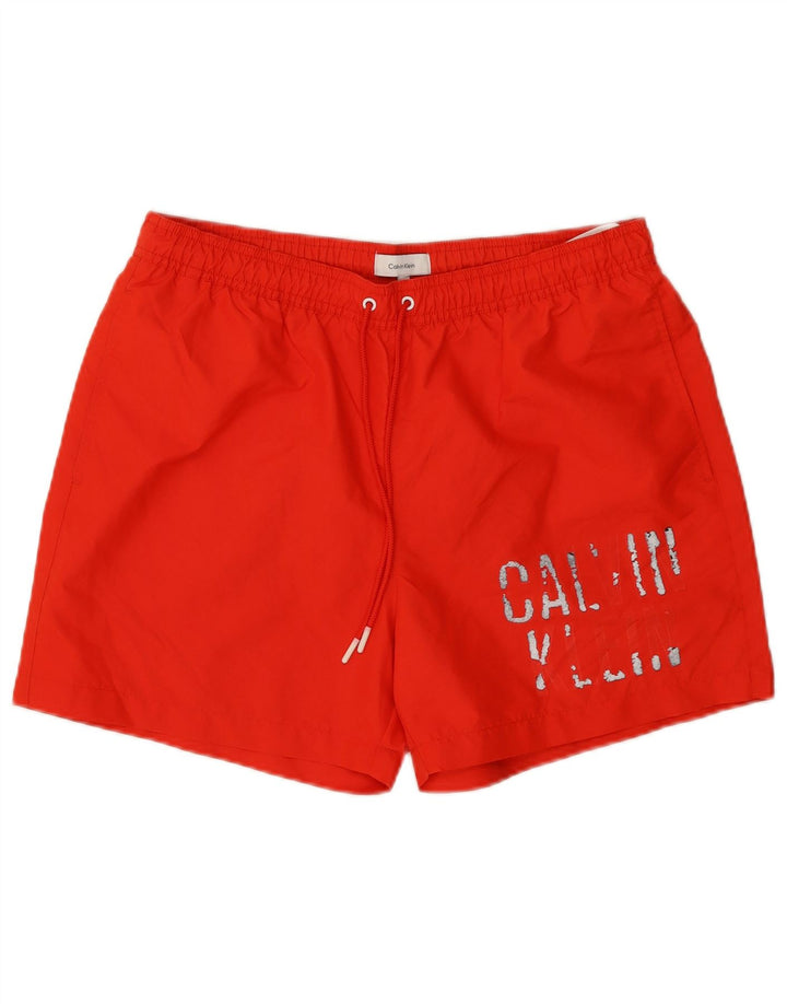 Męskie spodenki kąpielowe CALVIN KLEIN z grafiką, duże, czerwone, poliestrowe