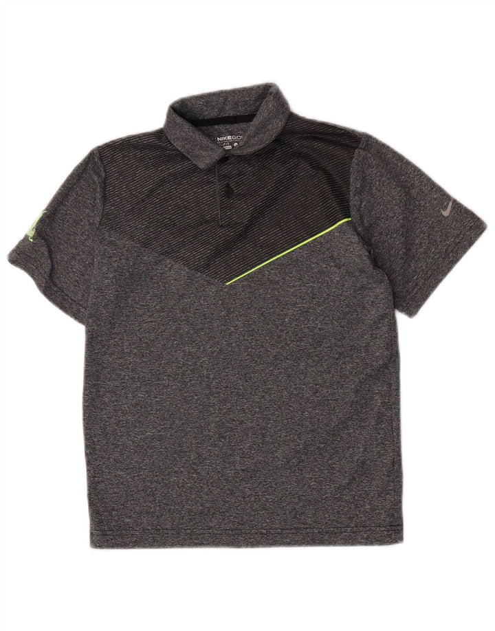 Chłopięca koszulka polo Nike Dri Fit, 8-9 lat, mała, szara, z blokami kolorów, poliestrowa