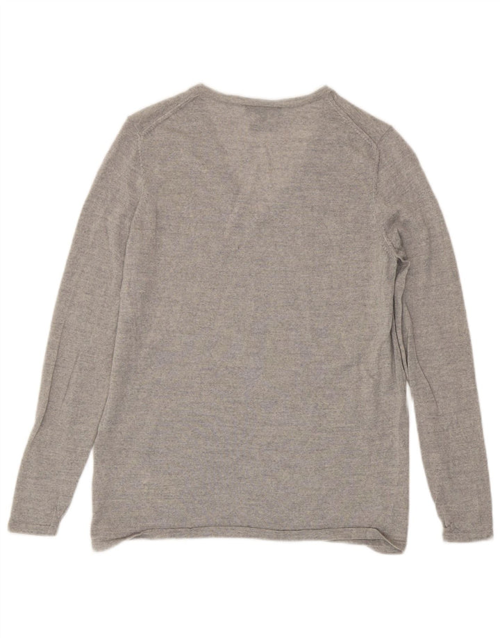 Sweter damski Tommy Hilfiger z dekoltem w kształcie litery V, UK 14, duży, szary, wełniany
