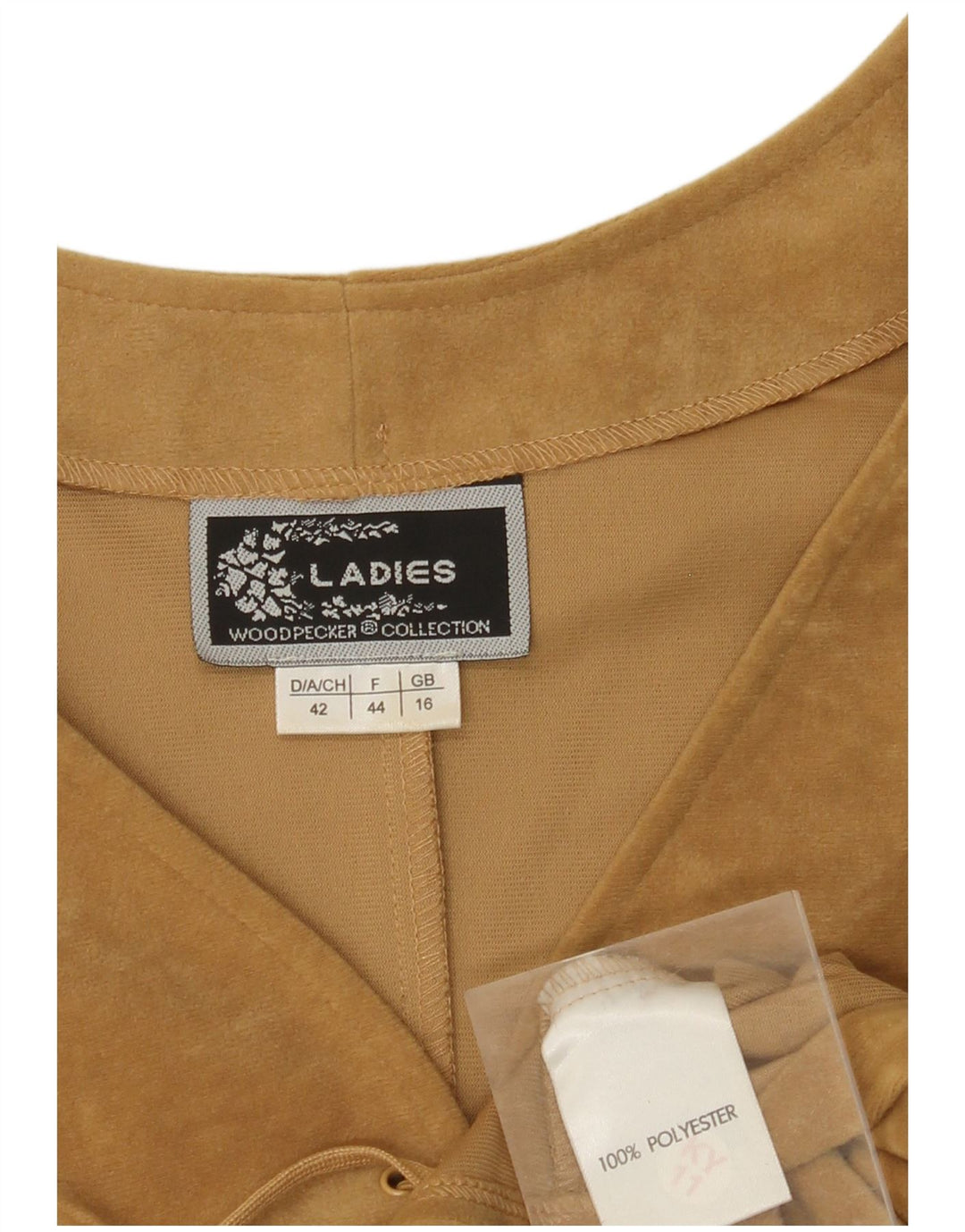 WOODPECKER Damska kamizelka welurowa UK 16, duża, beżowa, poliester
