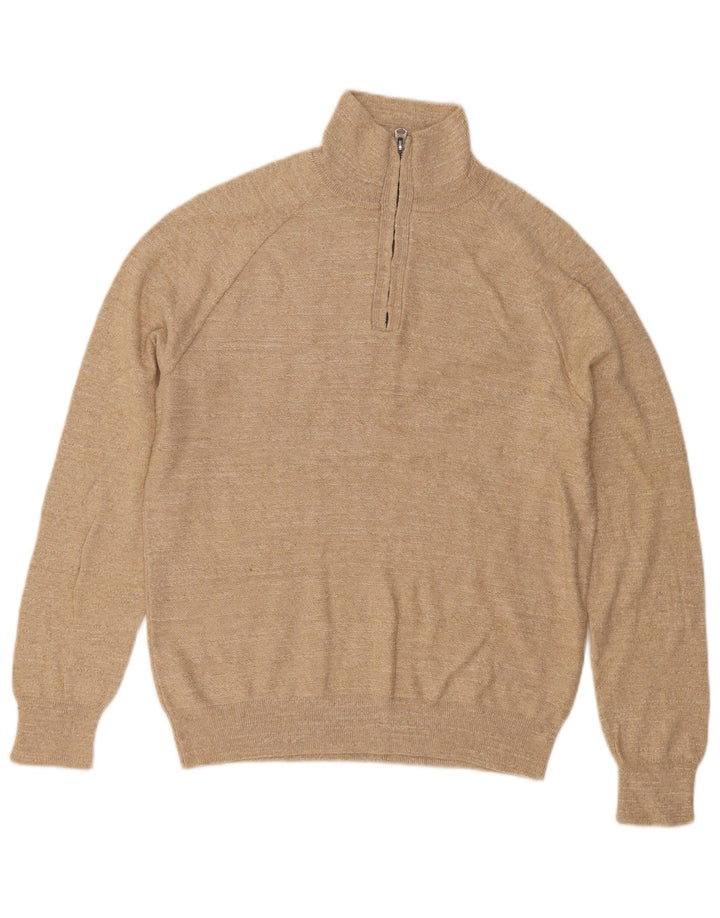 J. Crew Męski sweter z zamkiem błyskawicznym, mały, beżowy, bawełniany