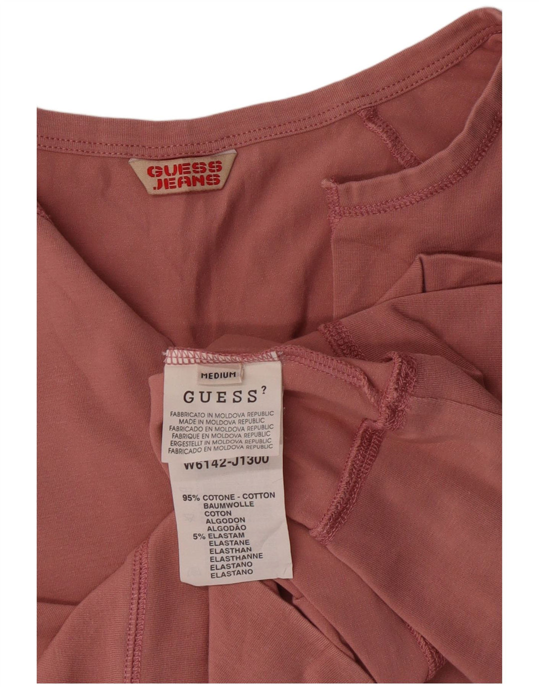 Damski krótki top GUESS z długim rękawem, UK 12, średni różowy, bawełniany