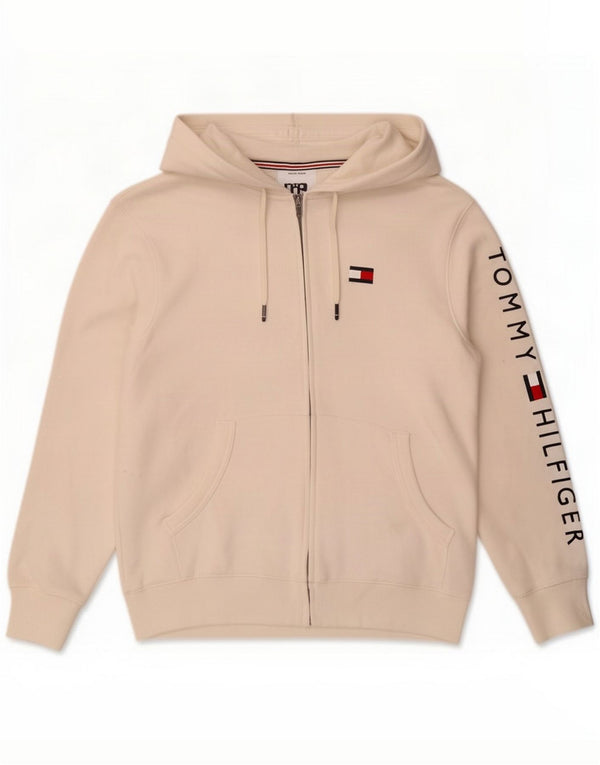 Męski sweter z kapturem i zamkiem błyskawicznym Tommy Hilfiger, duży, biały, bawełniany