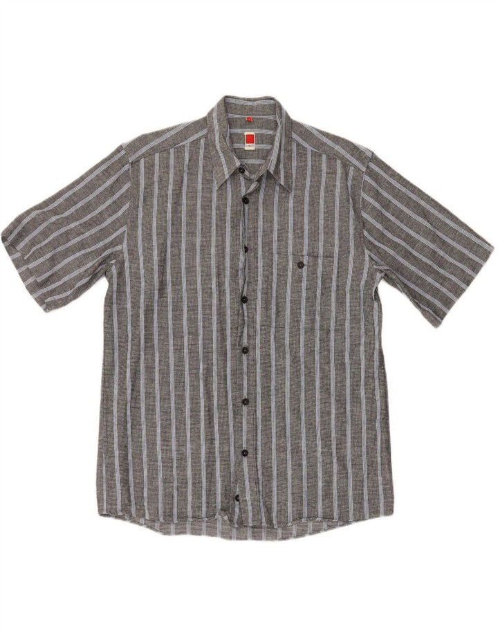 BENETTI Mens Short Sleeve Shirt Medium Grey Striped