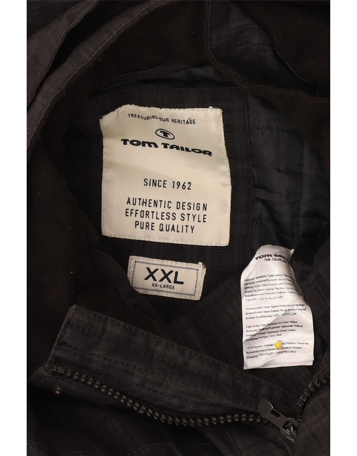 Męska kurtka z kapturem Tom Tailor UK 44 2XL Czarna bawełniana kratka
