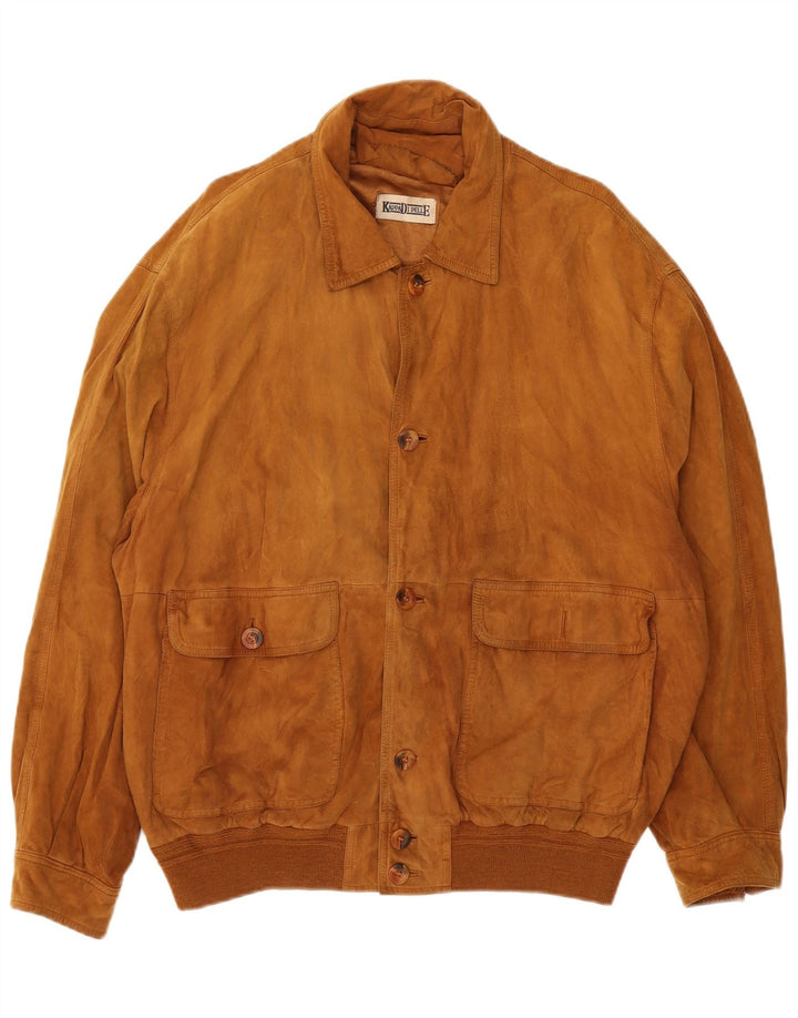 Vintage męska zamszowa kurtka bomber IT 56 3XL brązowa skóra