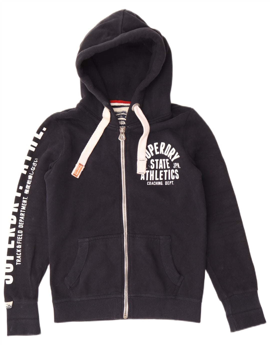 Męski sweter z kapturem Superdry z grafiką i zamkiem, średni granatowy, bawełniany