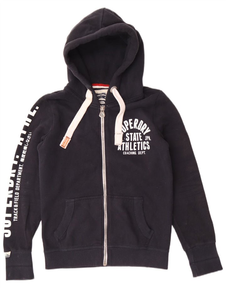 Męski sweter z kapturem Superdry z grafiką i zamkiem, średni granatowy, bawełniany