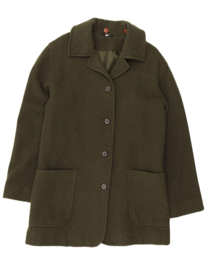 VINTAGE Damski płaszcz oversize UK 10 Small, zielona wełna