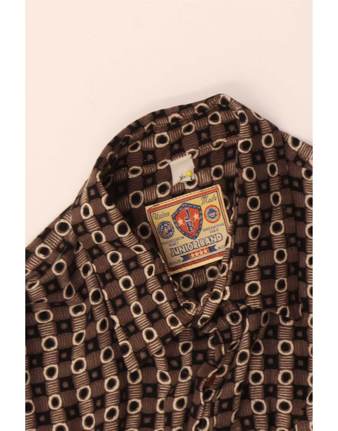 Koszula chłopięca w stylu vintage, 15-16 lat, XL, brązowa, geometryczna