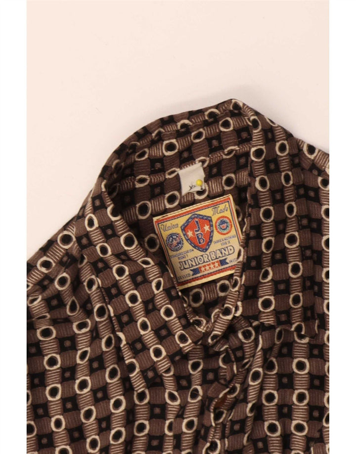 Koszula chłopięca w stylu vintage, 15-16 lat, XL, brązowa, geometryczna