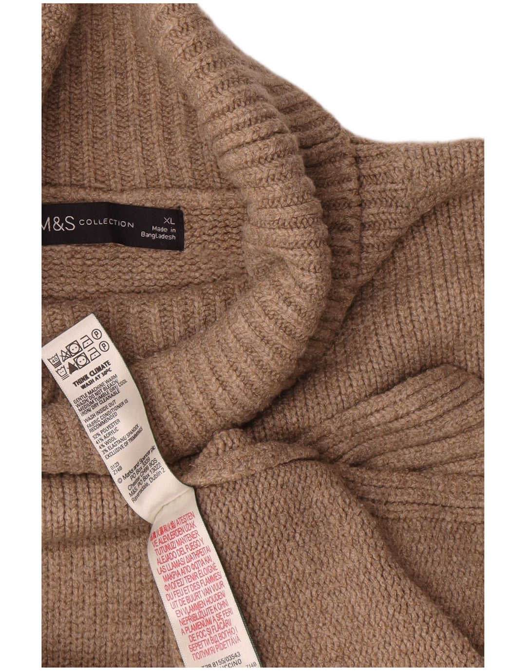 Marks & Spencer Damski sweter oversize z golfem, UK 18 XL, beżowy