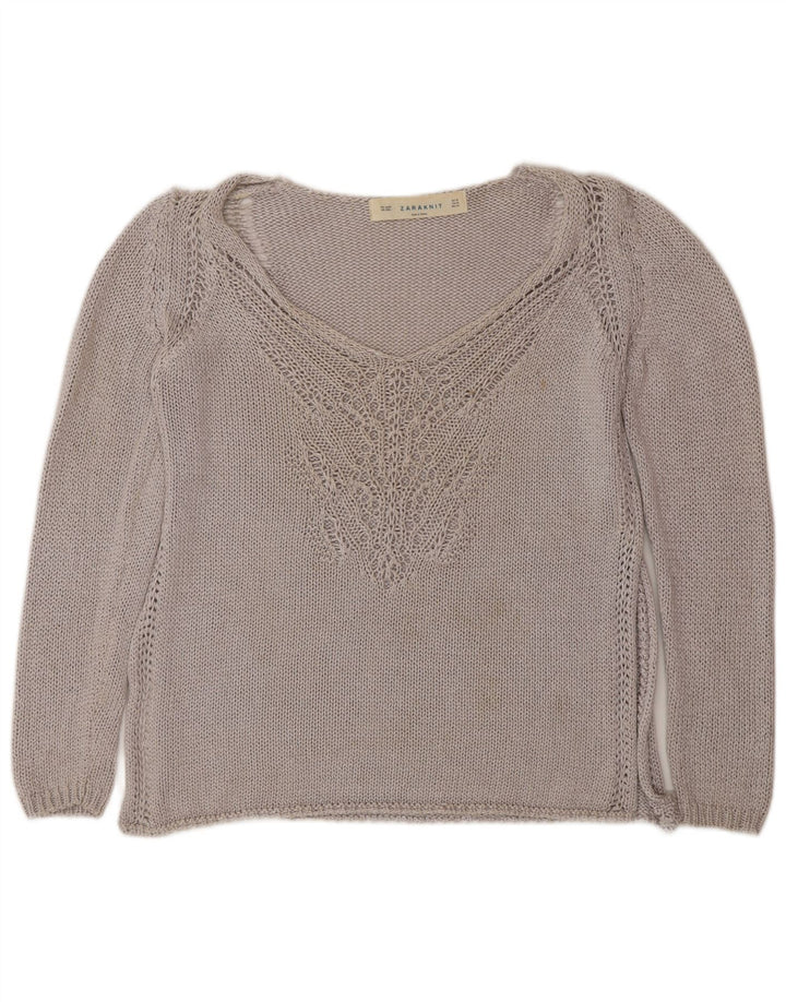 Sweter damski Zara z dekoltem w kształcie litery V, UK 14, średni szary